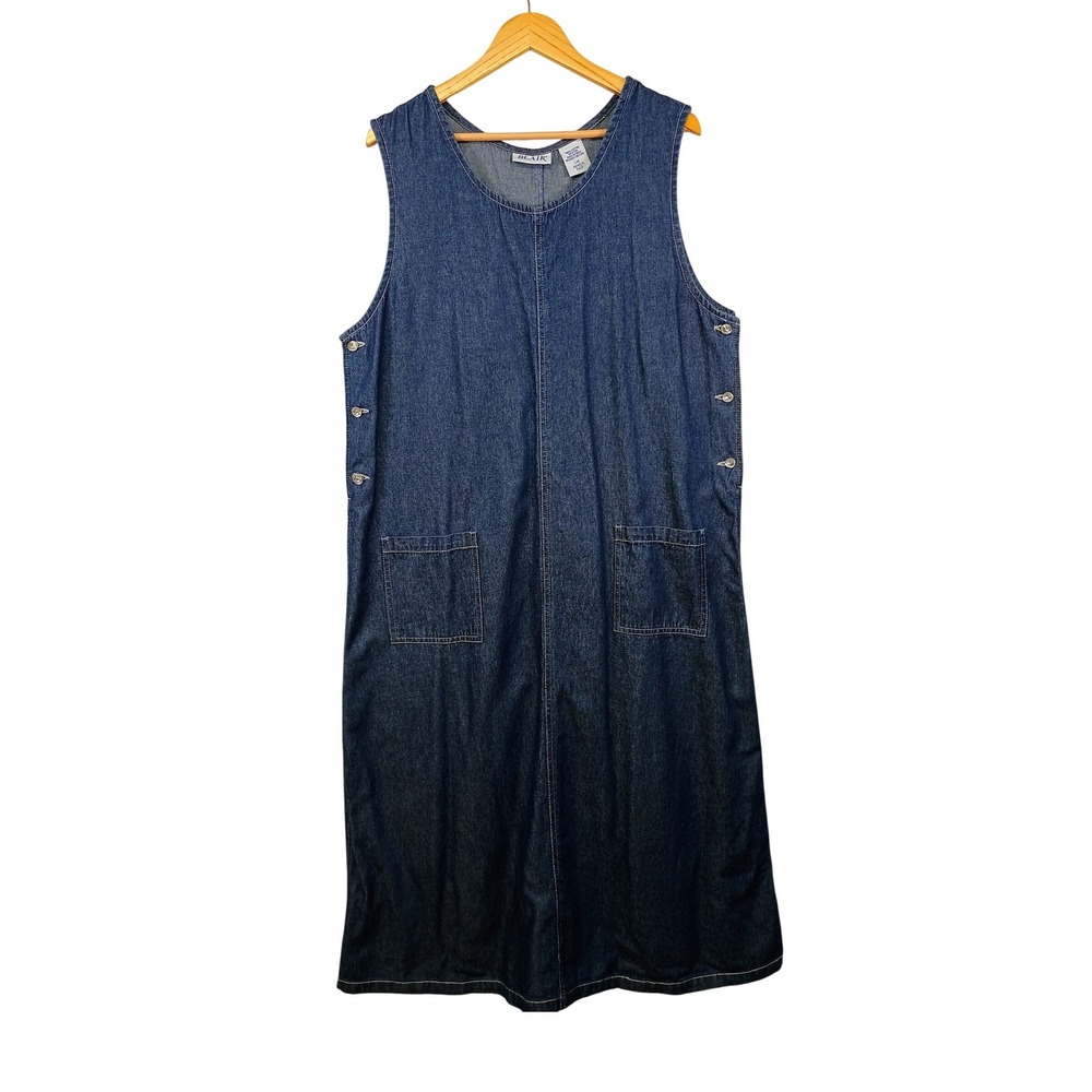 Cottagecore Blair Womens Large Blue Denim Side Button Midi Jumper Dress Pockets